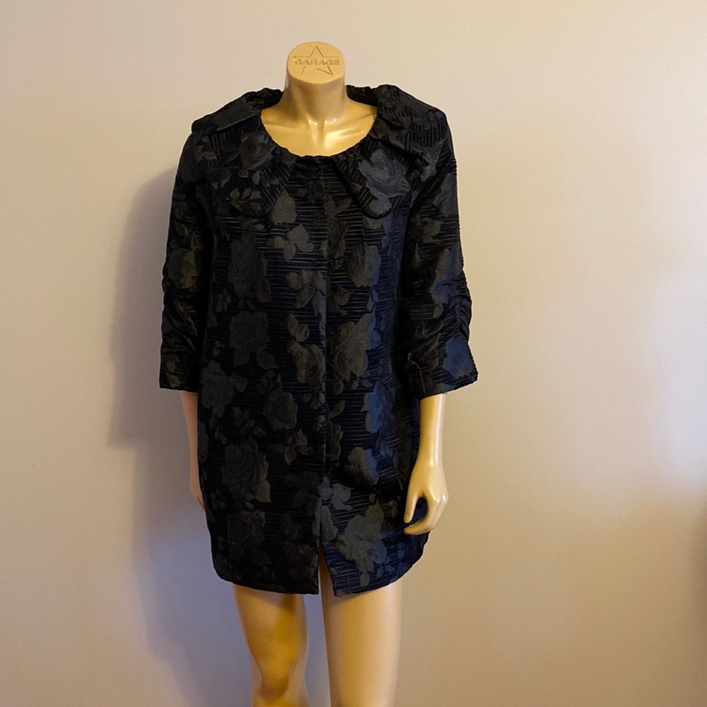 Brand: Darling jacket size M 3/4 sleeve black flowered knee length PTP 20.5